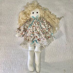 Vintage Handmade Doll Rag Doll Cloth Doll Handmade Floral 20 Inch Kitschy Decor